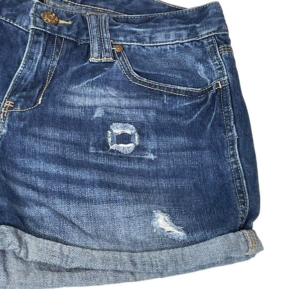 Gap Women’s Size 10 Factory Distressed Roll Hem Denim Shorts Dark Wash Mid Rise - Picture 2 of 11